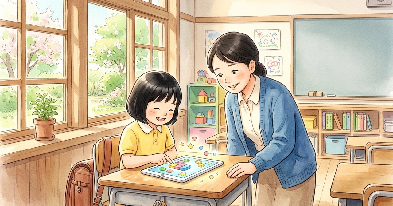 学校でタブレットを使うときに本人の気持ちと配慮を相談するの絵