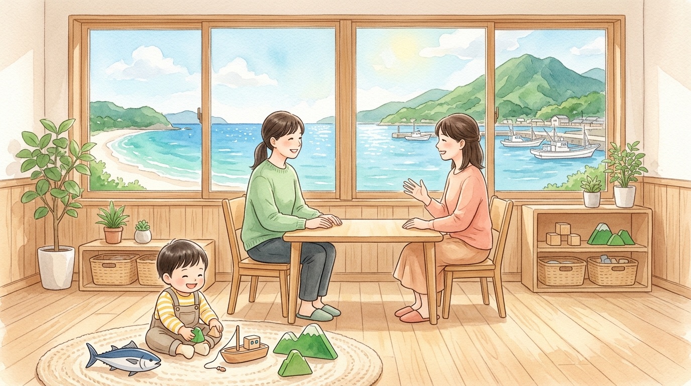 いちき串木野市で子どもの発達について相談する場面の絵