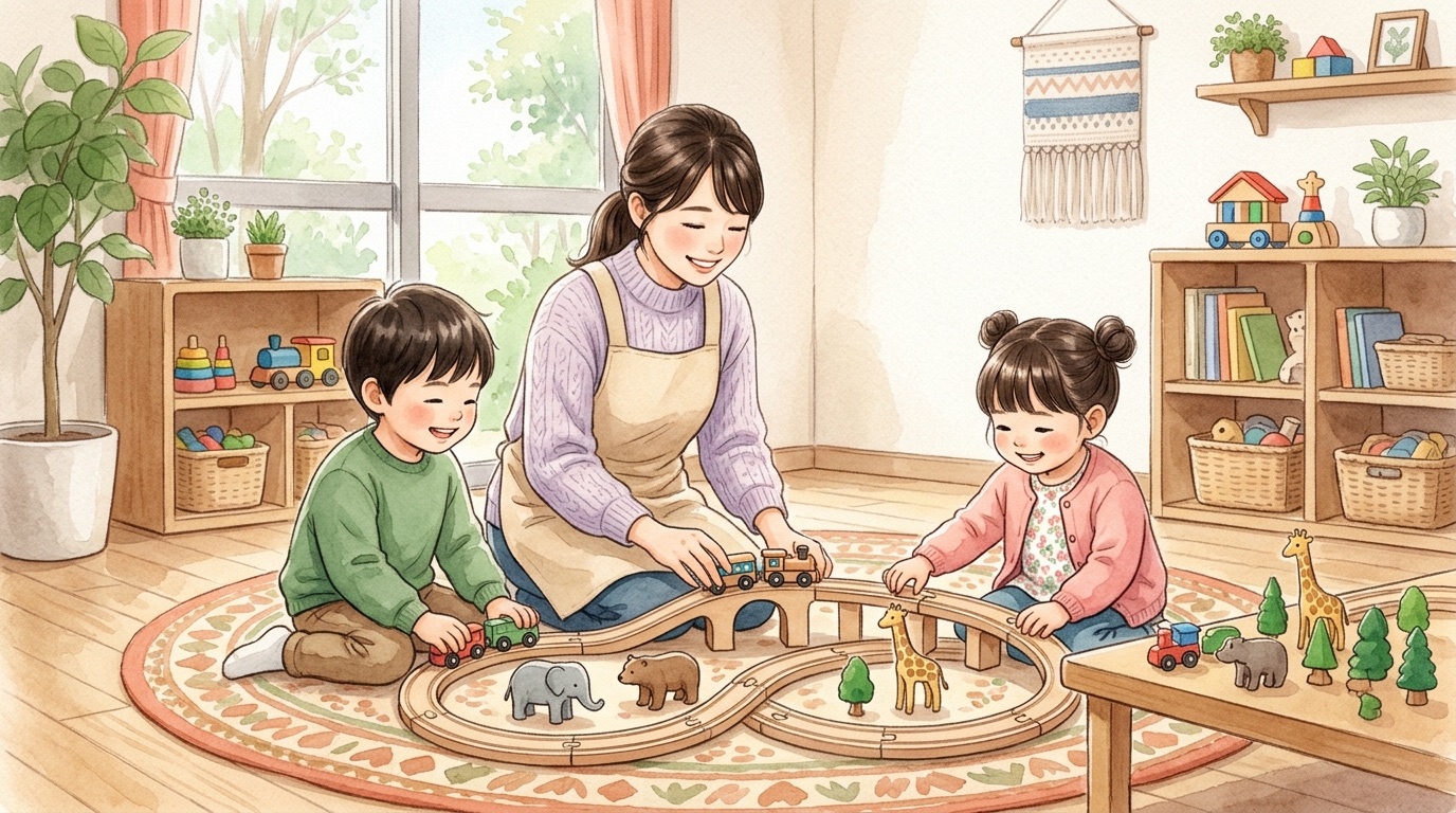 伊平屋村で子どもの発達について相談する場面の絵