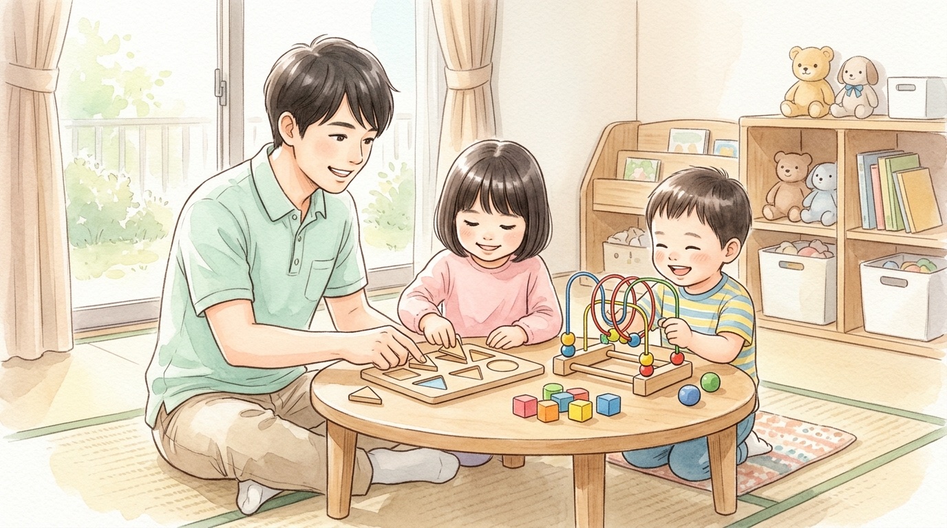 北大東村で子どもの発達について相談する場面の絵