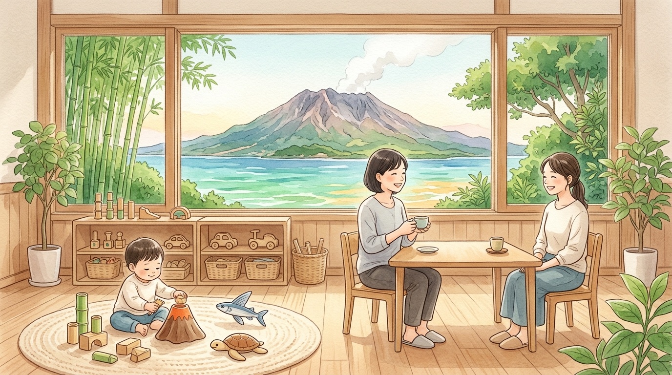 三島村で子どもの発達について相談する場面の絵