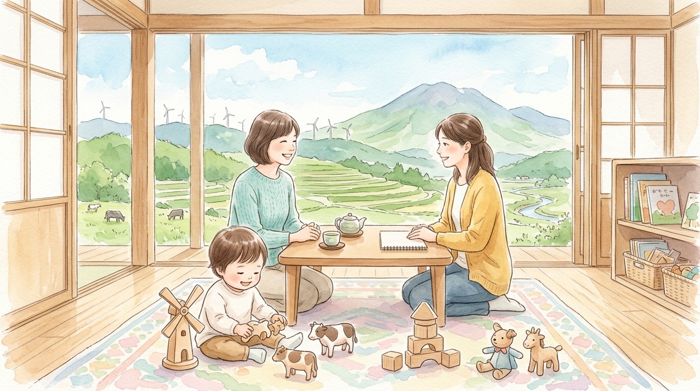 西原村で子どもの発達について相談する場面の絵