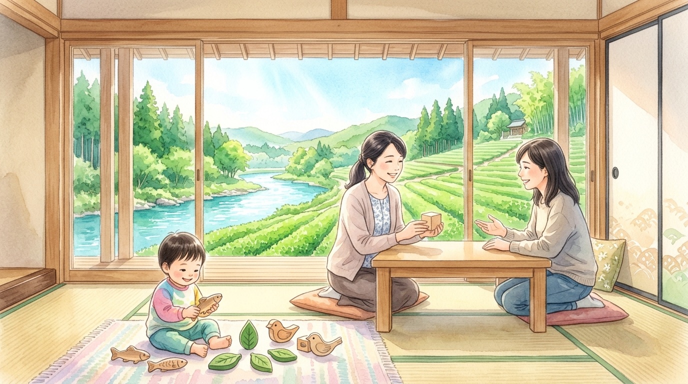 相良村で子どもの発達について相談する場面の絵