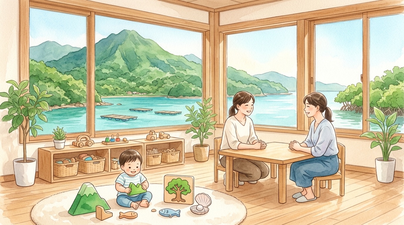 宇検村で子どもの発達について相談する場面の絵