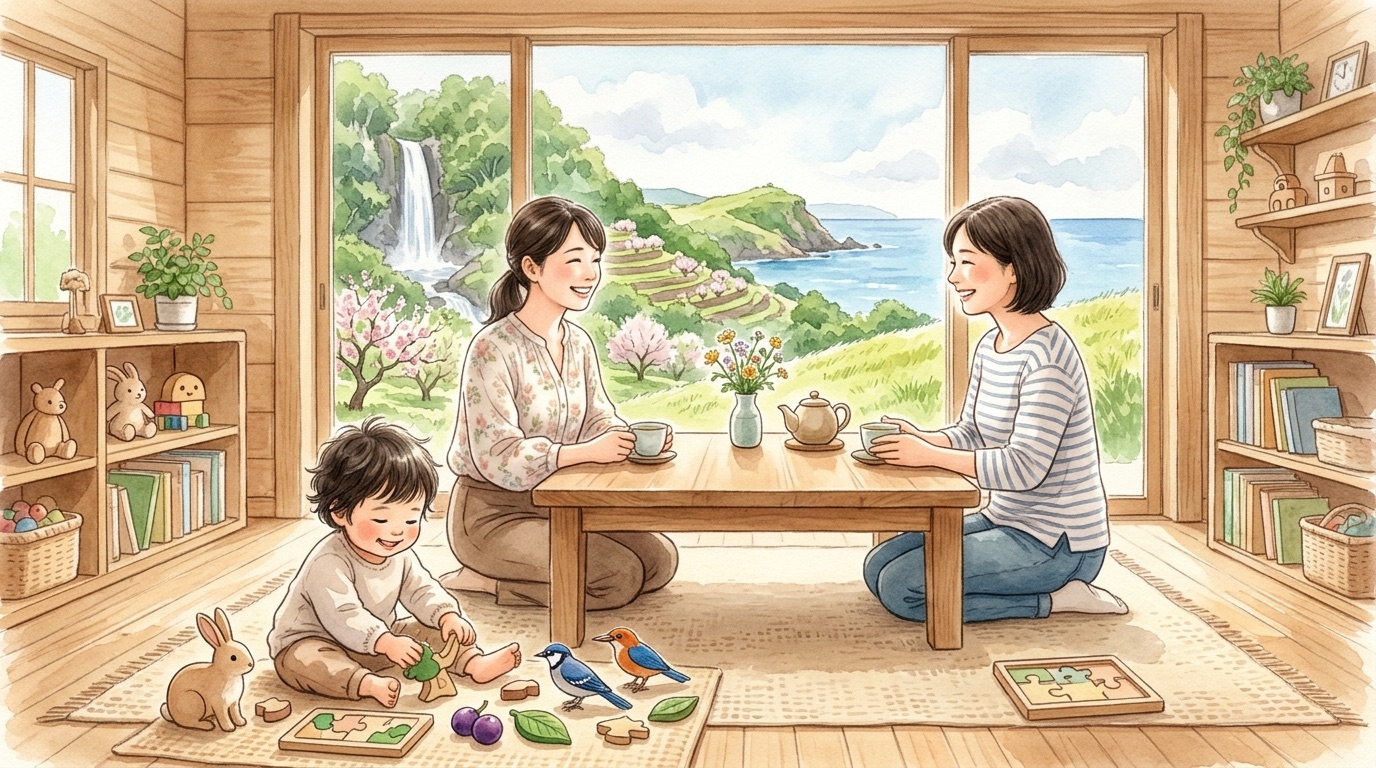 大和村で子どもの発達について相談する場面の絵