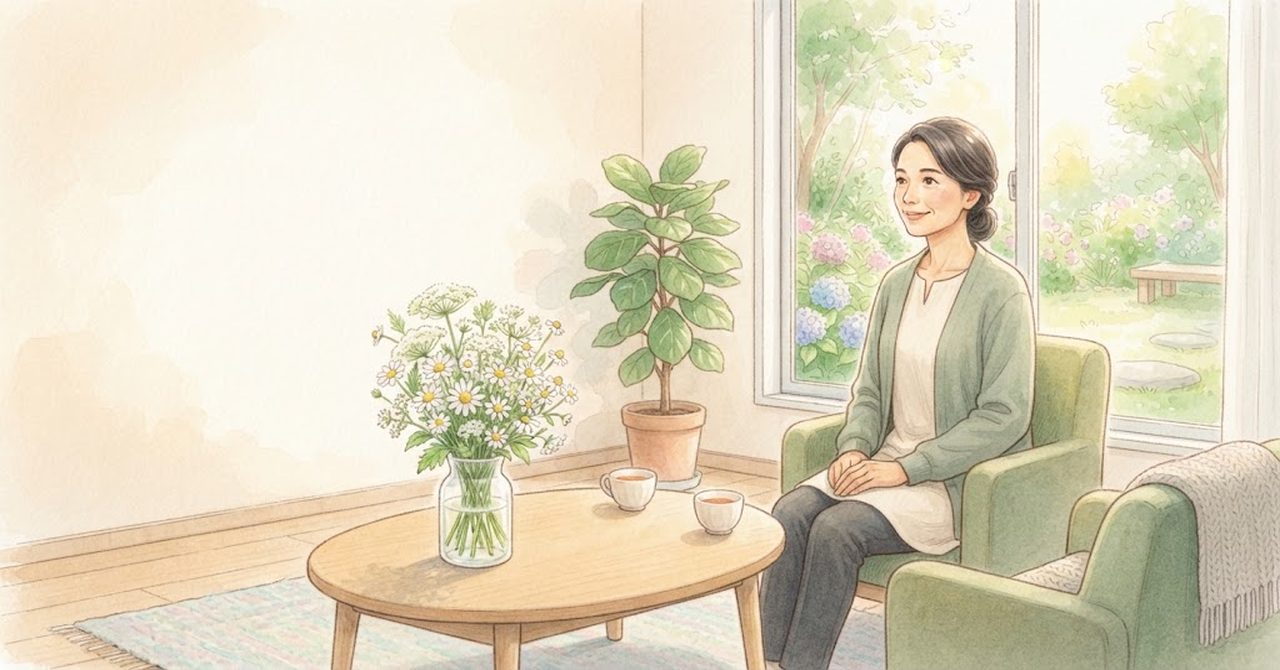 職員が落ち着いた相談の部屋で座っている絵