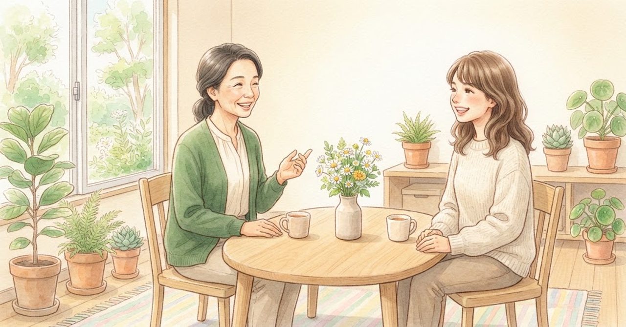 職員2人が机をはさんで話している面接の絵
