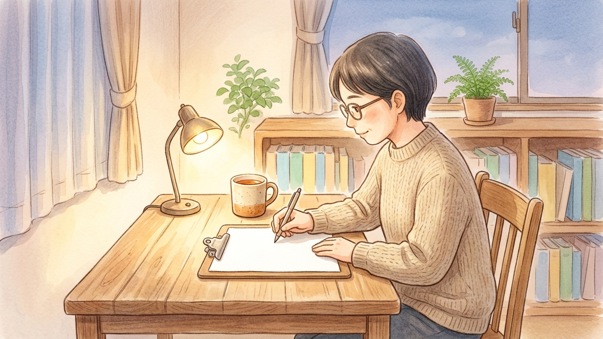 机で調査票に記入する保護者のイラスト