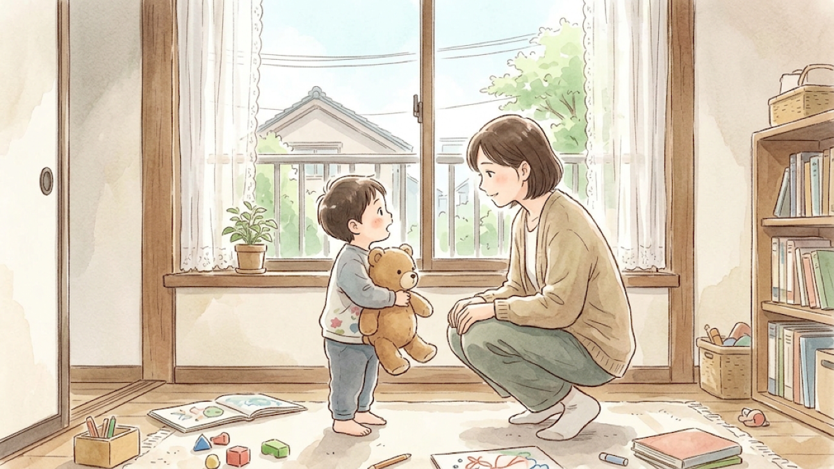 ことばの練習をする子どもと言語聴覚士のイラスト