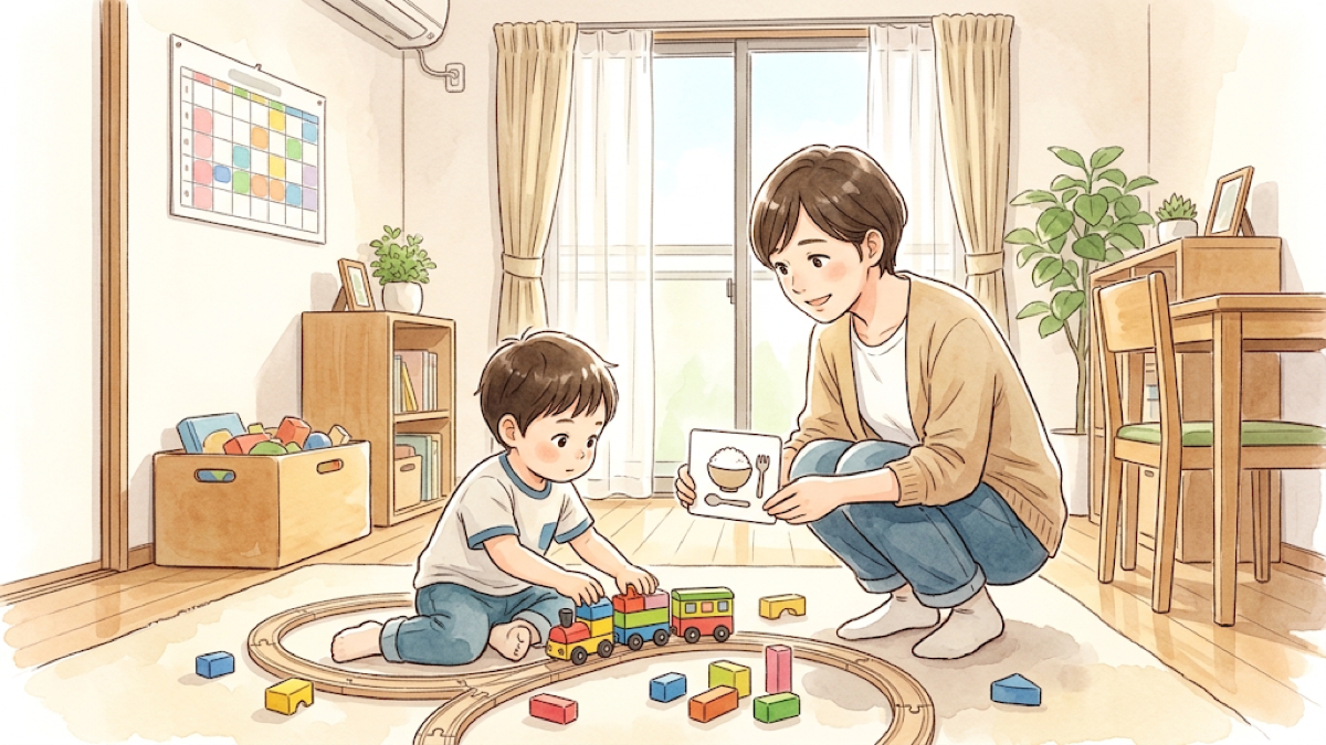 遊びの途中で声をかけられる子どものイラスト